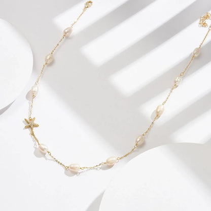 Sterling silver necklace with freshwater pearl starfish design