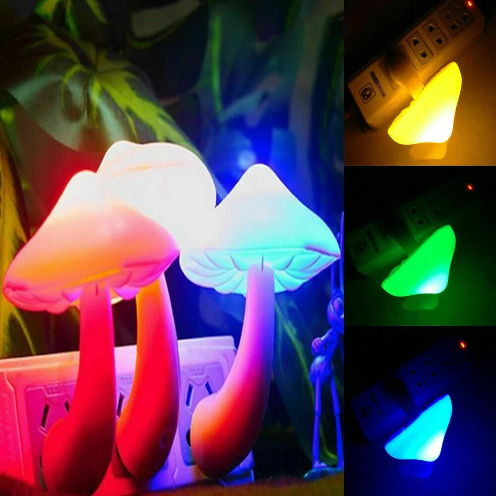 Mushroom-shaped LED night light with automatic sensor in various colours