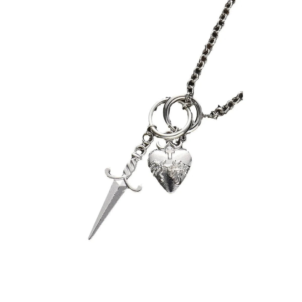 Retro geometric love heart pendant necklace with electroplated zinc alloy finish and snake bones chain