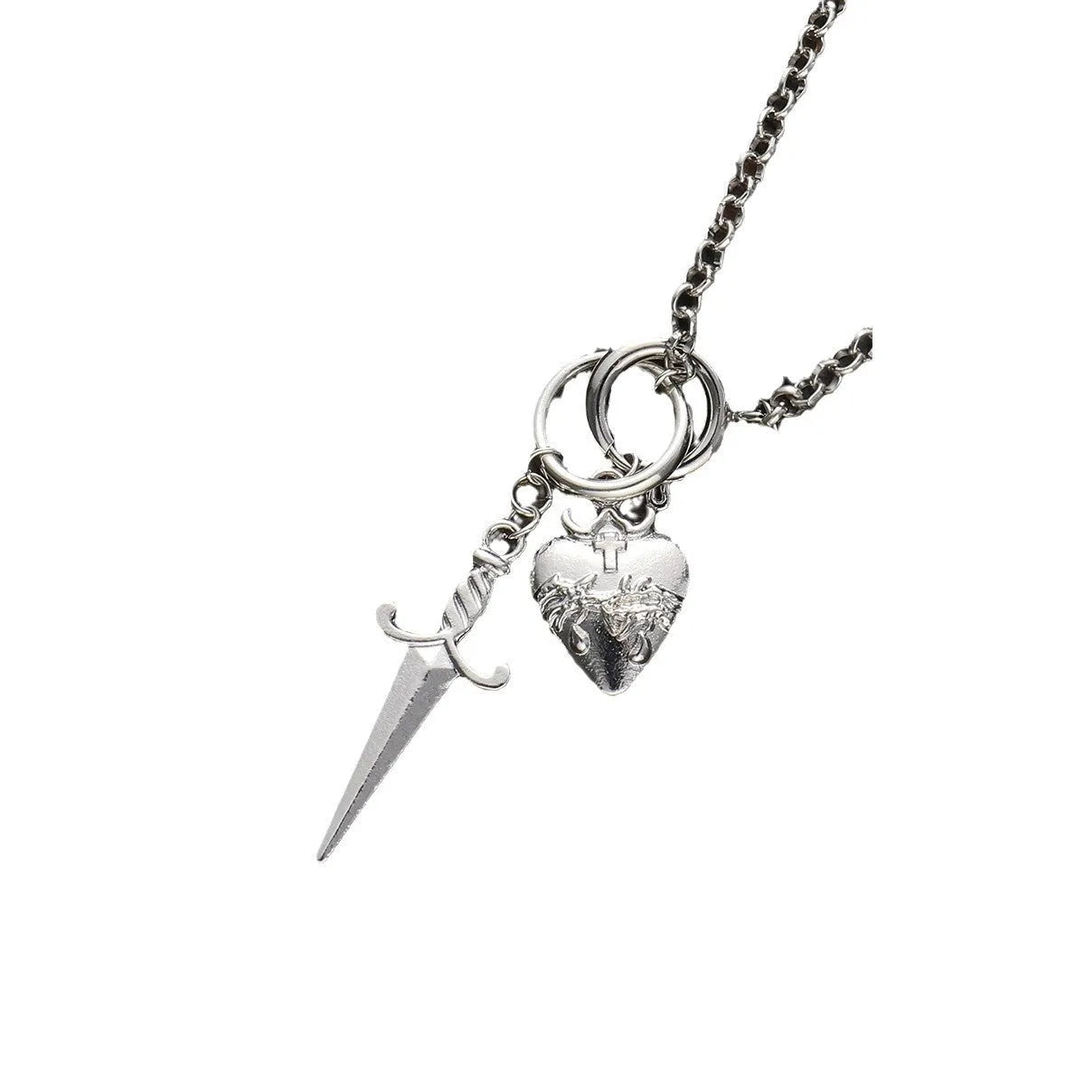 Retro geometric love heart pendant necklace with electroplated zinc alloy finish and snake bones chain