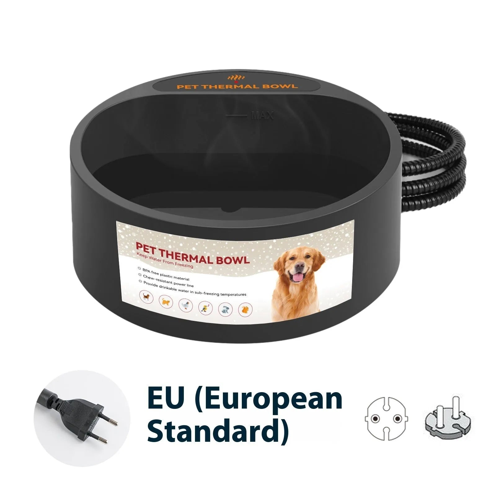 Black ABS plastic pet heating bowl for cats and dogs with constant temperature function