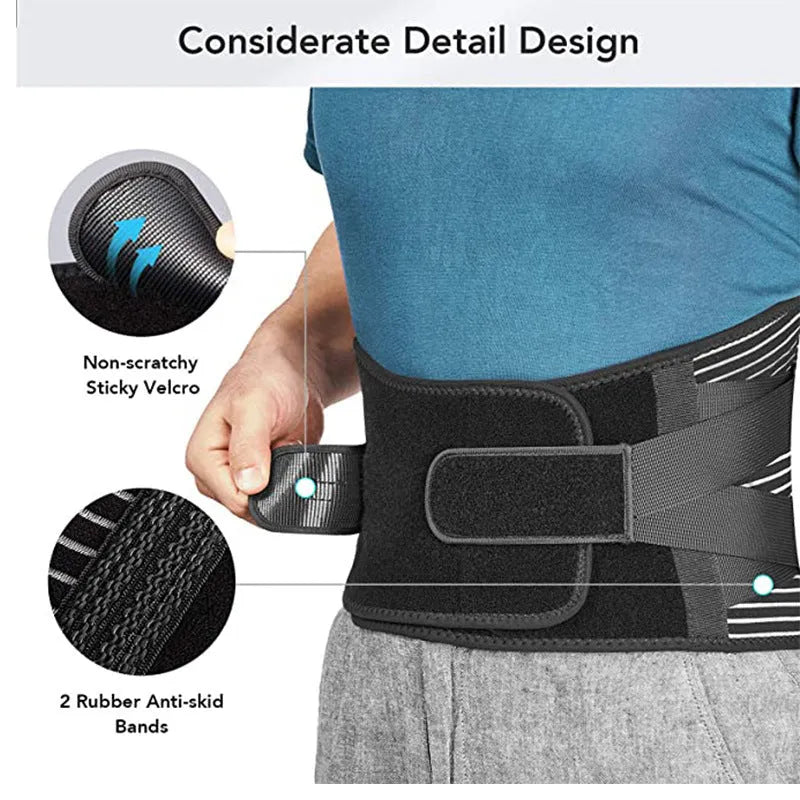 Black neoprene and polyester fibre sports waist belt for men and women with adjustable fit for running and gym use