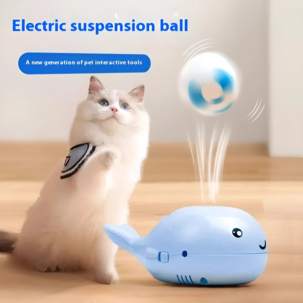 Home Fashion suspension cat toy plastic whale float with hanging balls USB charging blue or pink