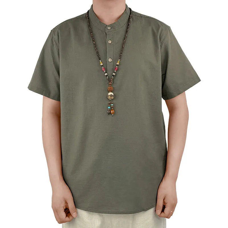 Men's lightweight linen-cotton blend short sleeve t-shirt in solid colours