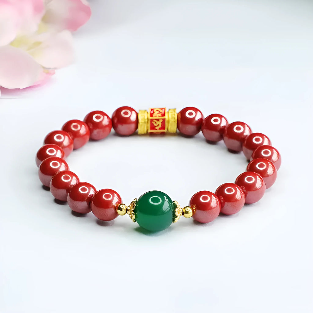 Emperor sandstone six words motto cinnabar bracelet with 8mm purity electroplated construction