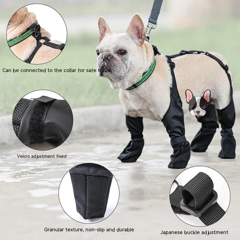 Adjustable waterproof dog boots with anti-slip sole for outdoor protection