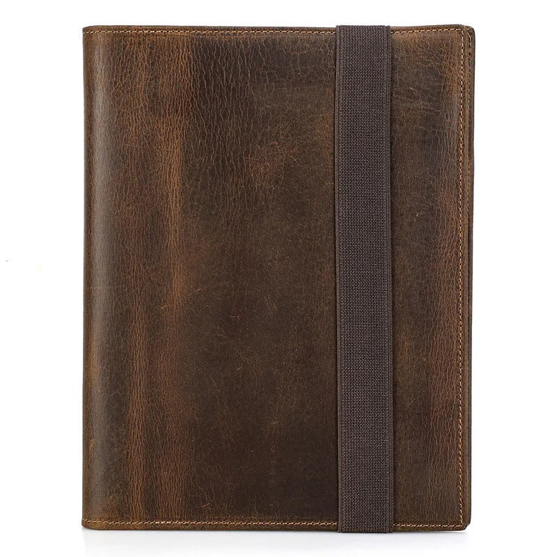 Brown Crazy Horse leather A5 notebook protective sleeve with square shape