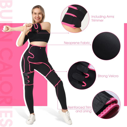 Adjustable spandex-lycra fitness belt for waist, arm, and thigh training in black and pink
