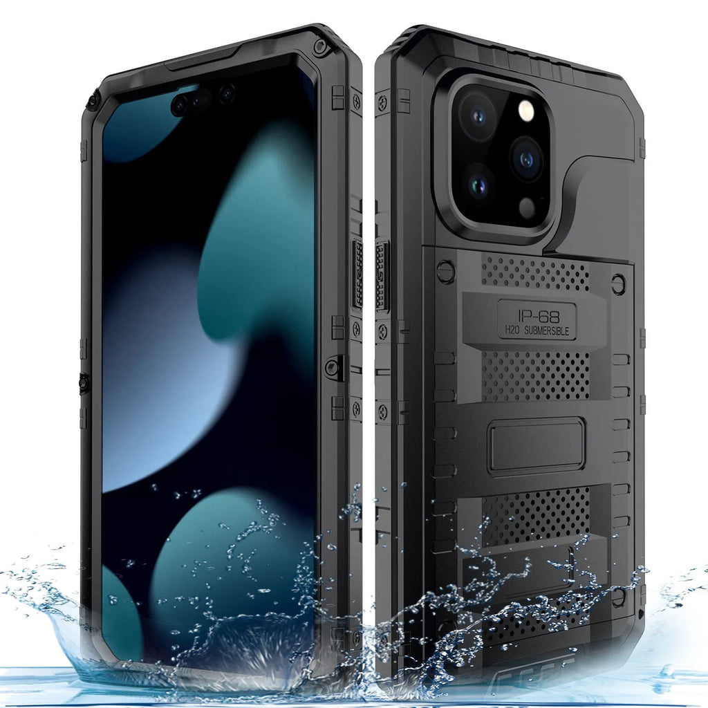 Outdoor sports metal phone case for iPhone 15, two-in-one design, alloy frame, black colour