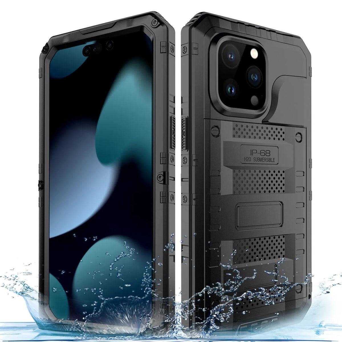 Outdoor sports metal phone case for iPhone 15, two-in-one design, alloy frame, black colour