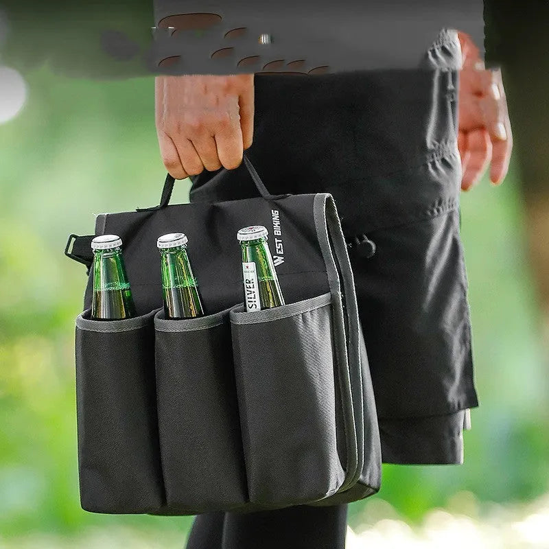Black and orange bicycle handlebar drink bag with 2-litre capacity and anti-scratch design.