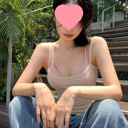 Short sleeveless see-through top in polyester fabric showing no back design