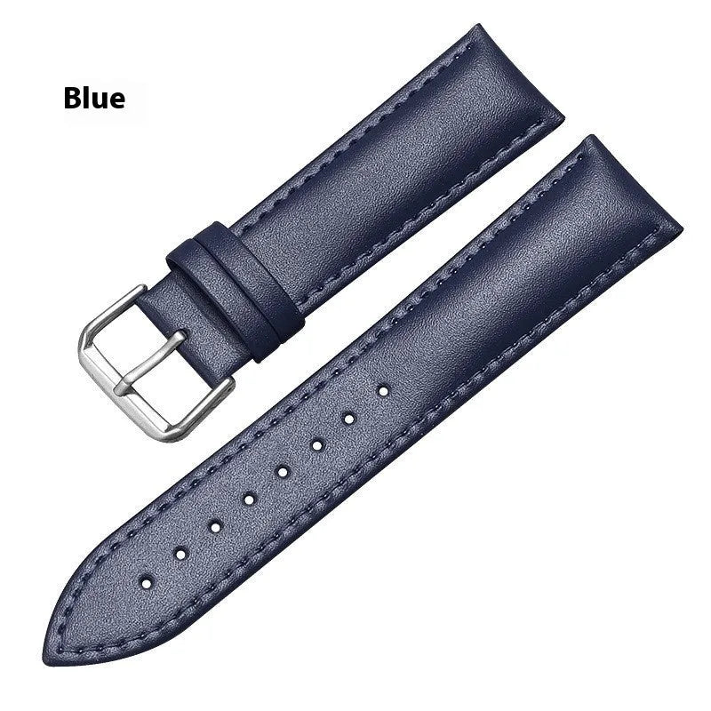 Genuine leather watch strap with straight buckle in black plain colour, 22mm width option
