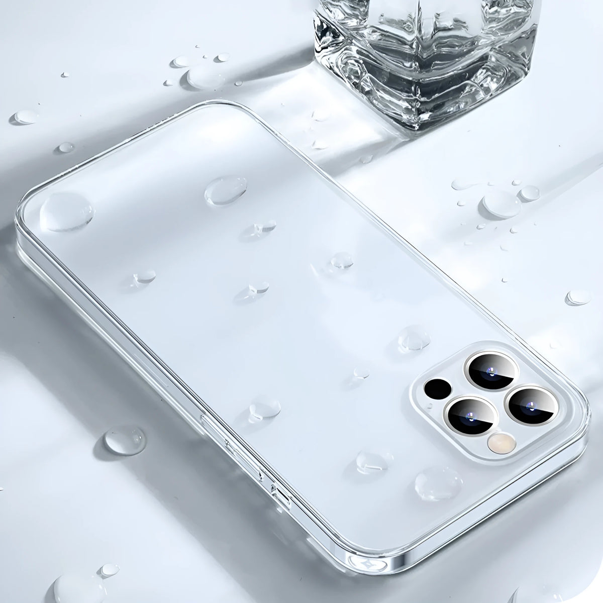 Fully transparent silicone TPU phone case for iPhone showing back cover protection in clear finish