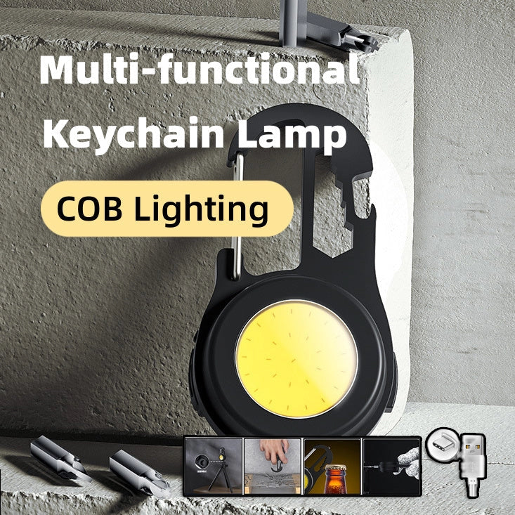 6 IN 1 Multi-functional Mini Keychain Lamp with super bright COB light and USB rechargeable feature