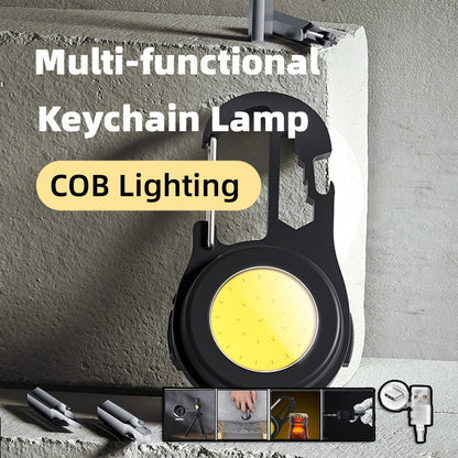 6 IN 1 Multi-functional Mini Keychain Lamp with super bright COB light and USB rechargeable feature