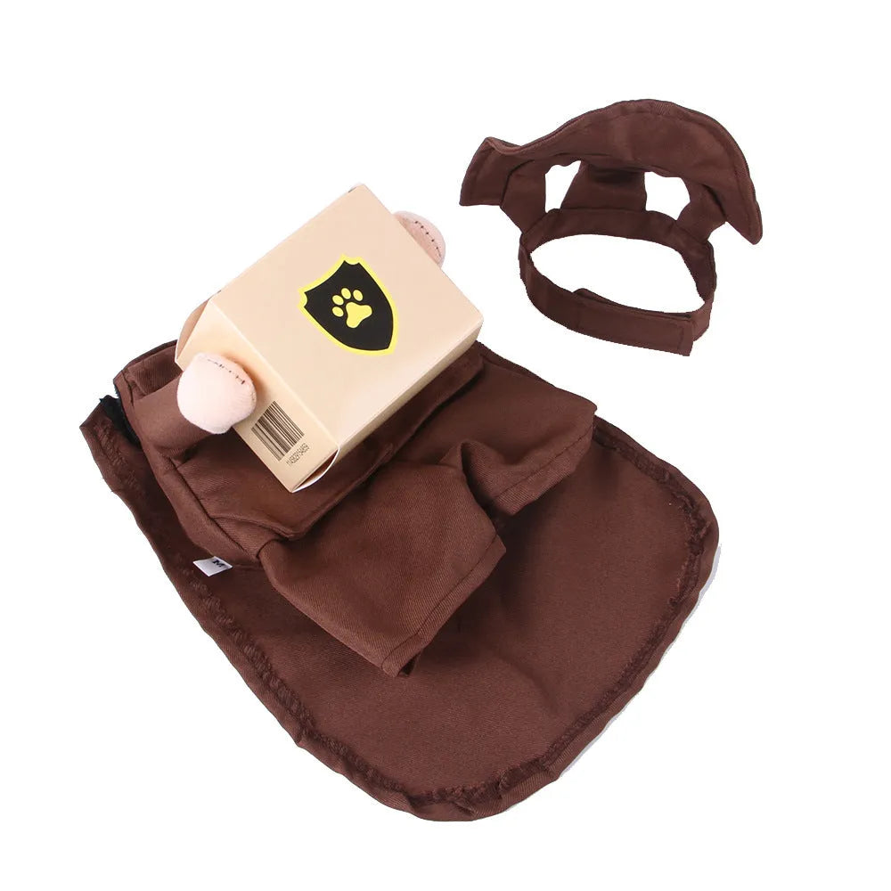 Coffee brown polyester pet t-shirt for small dogs and cats on hanger