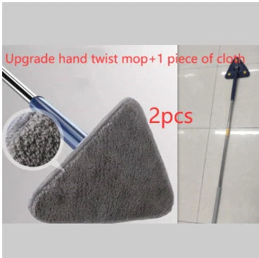 Extendable Triangle Mop with 360° rotatable head for deep cleaning in blue and white