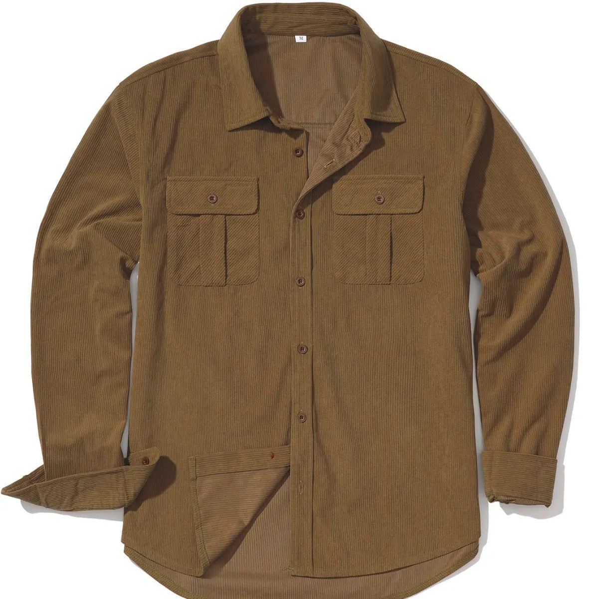 Men's thin corduroy shirt in Japanese retro style with sanded velvet texture and long sleeves