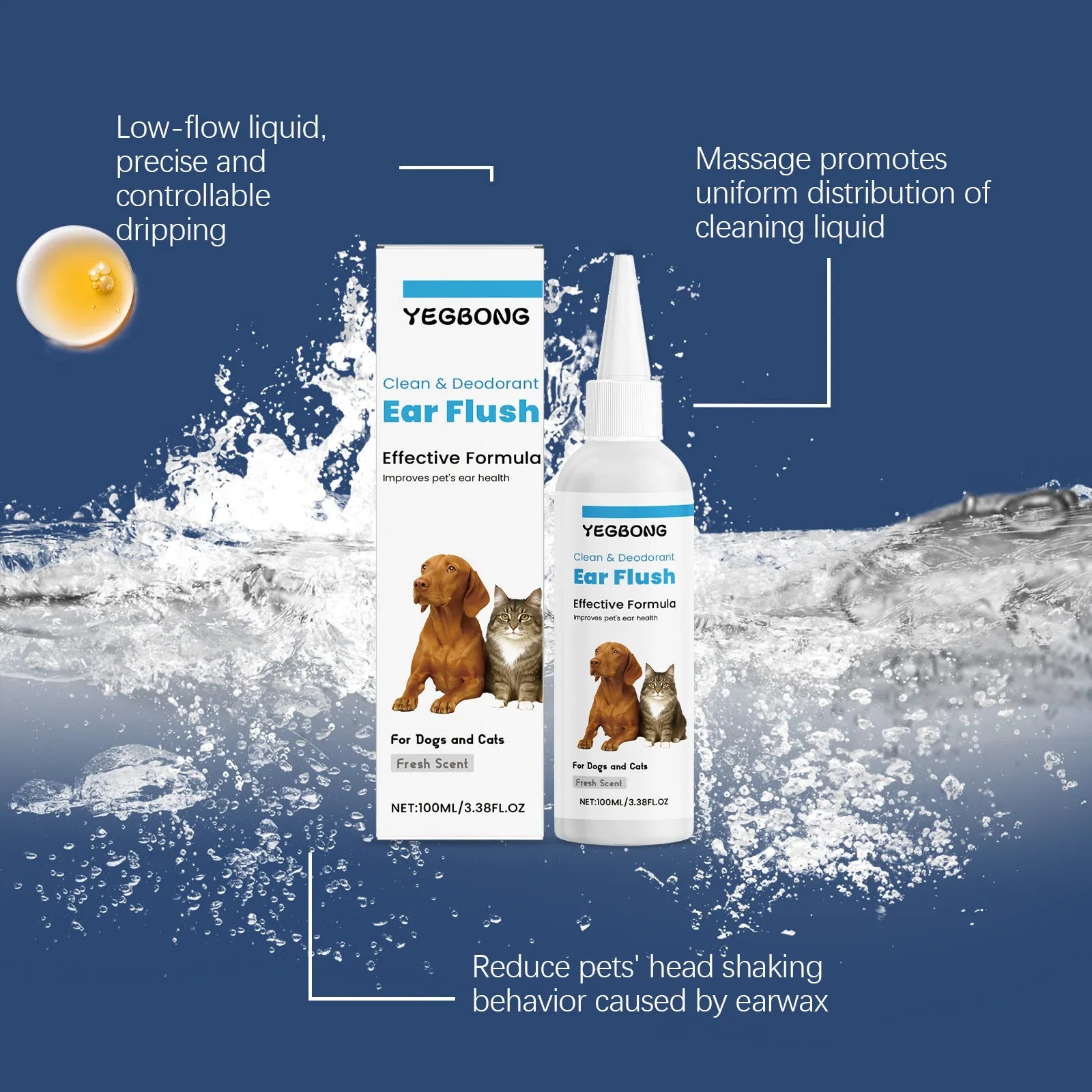 100ml bottle of dog and cat ear cleaner for gentle earwax removal.