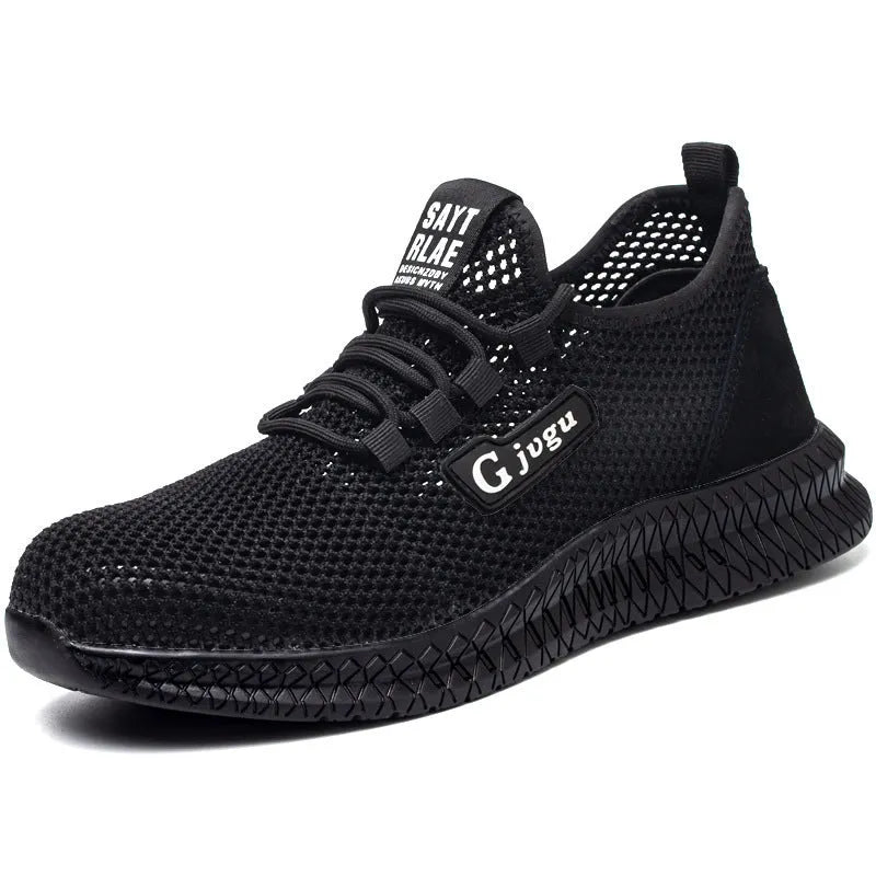 Men's Flyknit work shoes with steel toe cap in black, grey and yellow colour options