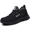 Men's Flyknit work shoes with steel toe cap in black, grey and yellow colour options