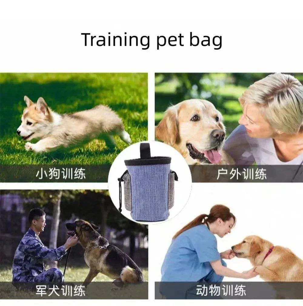 Waterproof pet training waist bag with adjustable belt and multiple pockets in blue colour