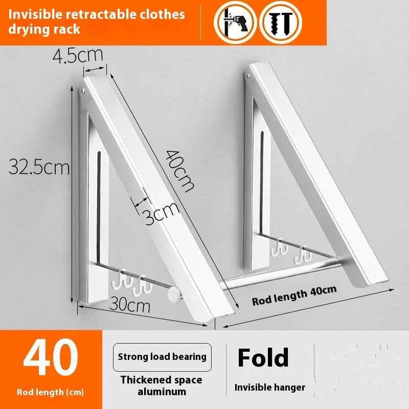 Space-saving aluminum foldable wall hanger in silver and black, perfect for hanging clothes and towels
