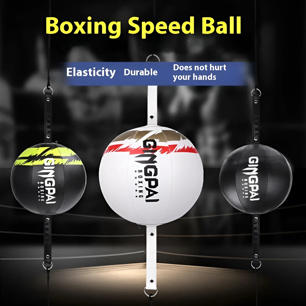 PU hanging boxing speed ball for reaction training in black, green, and white colour options.
