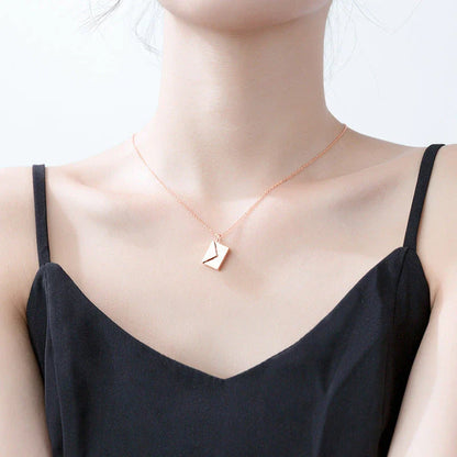 Elegant titanium steel envelope-shaped pendant necklace in silver, rose gold, and gold colors