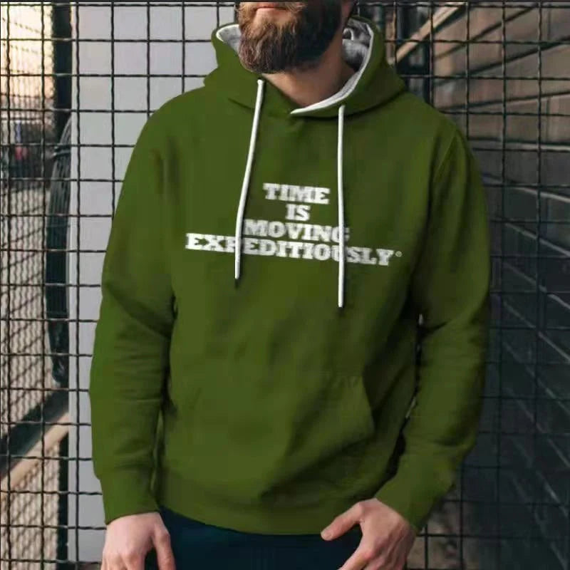 Men's casual hoodie with 3D printing details in black, navy blue, and navy green