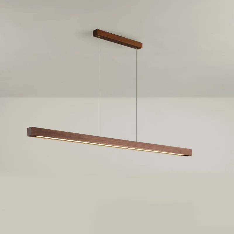 Japanese style solid wood strip lamp chandelier with walnut finish and PVC shade