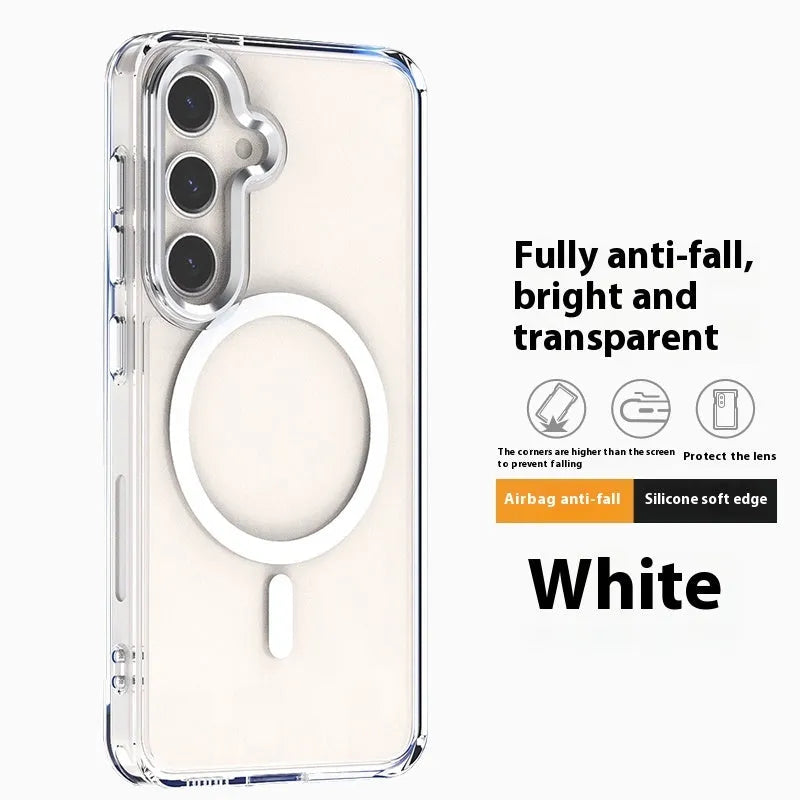 Transparent magnetic silicone phone case for Samsung Galaxy S23 FE with anti-drop protection and magnetic ring