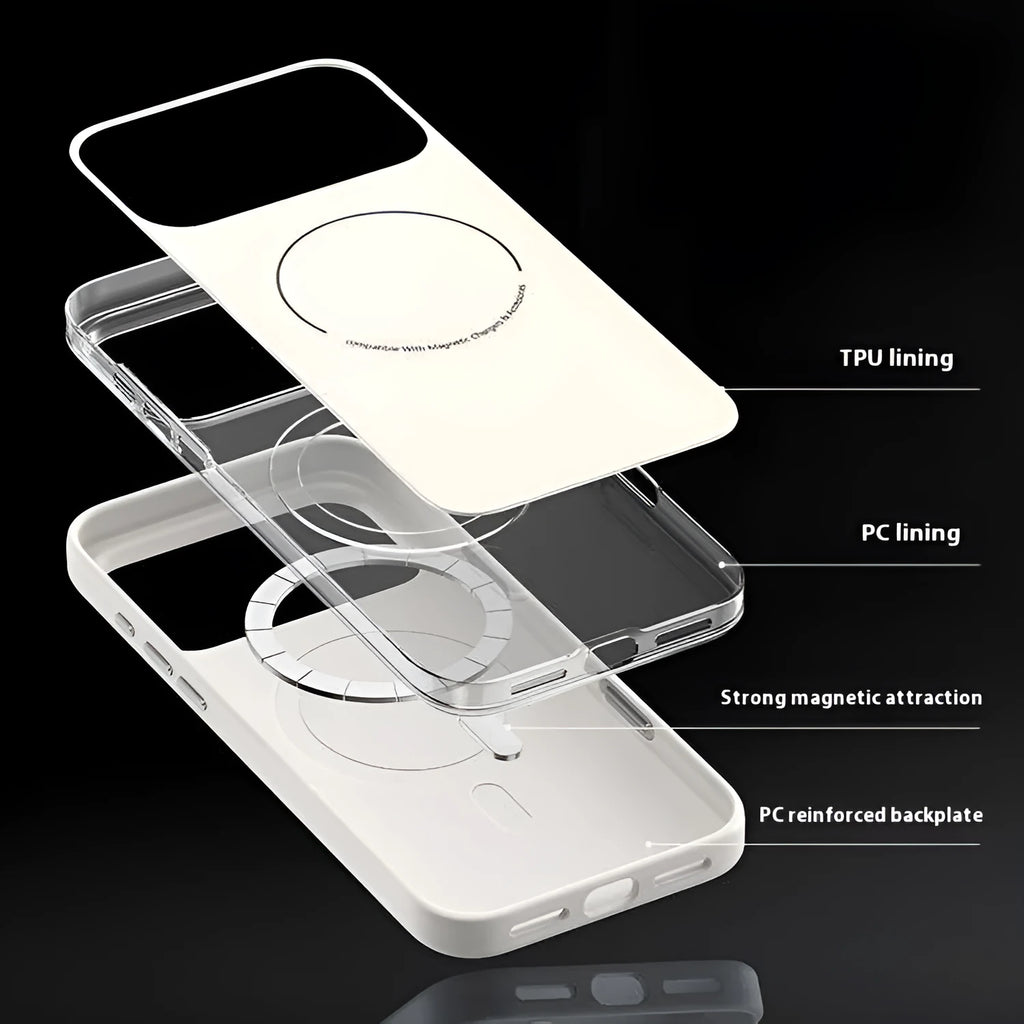 Black matte frosted MagSafe protective case for iPhone 17 Pro Max showing camera cover.