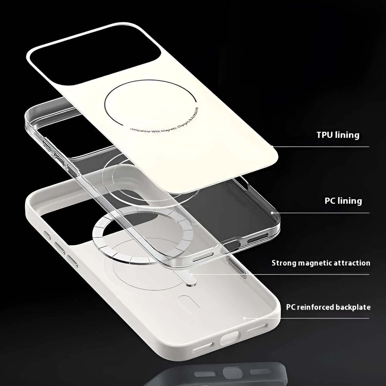 Black matte frosted MagSafe protective case for iPhone 17 Pro Max showing camera cover.