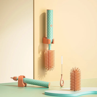 Electric silicone bottle brush set with 360-degree rotation for cleaning baby bottles and pacifiers