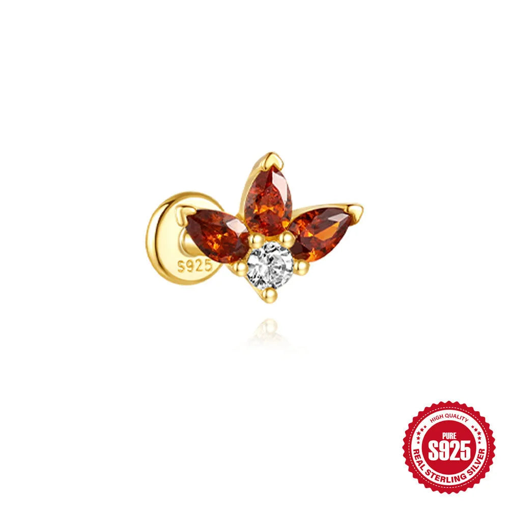 S925 sterling silver water drop earrings with flat spiral puncture design in a gold colour finish.