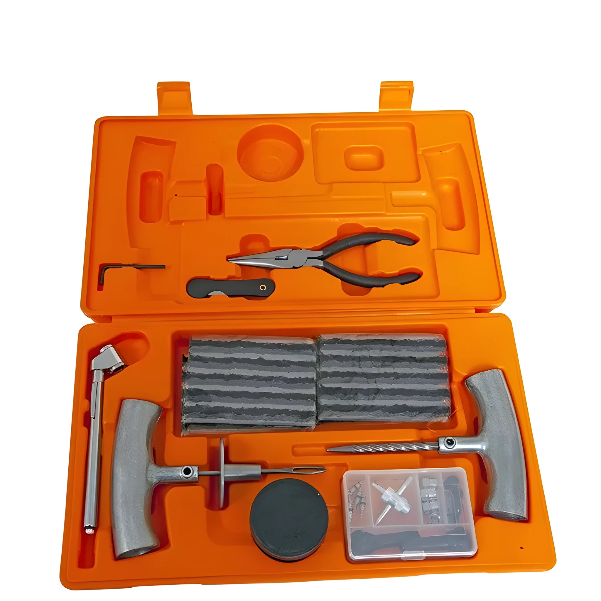 Speedy Seal emergency tyre repair tool set with pressure gauge in compact case