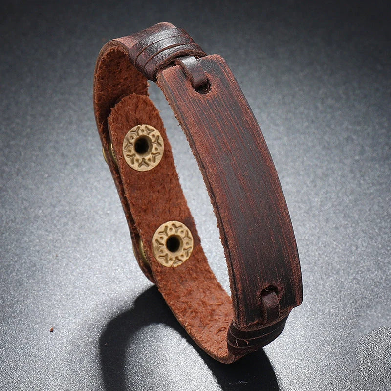 Adjustable Multi-layer Cowhide Leather Bracelet in Light Brown, Black, and Dark Brown