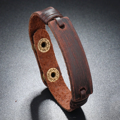 Adjustable Multi-layer Cowhide Leather Bracelet in Light Brown, Black, and Dark Brown