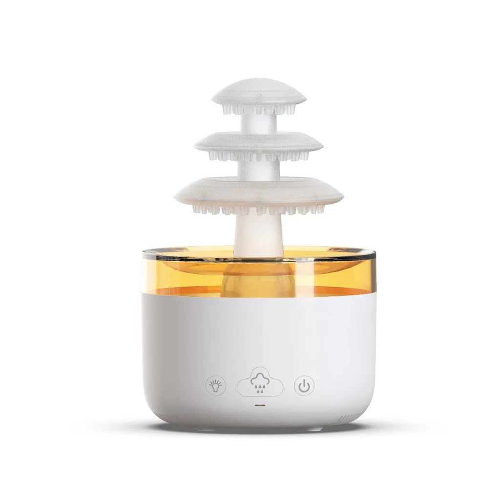 White cloud-shaped humidifier with colourful LED lights and mist output