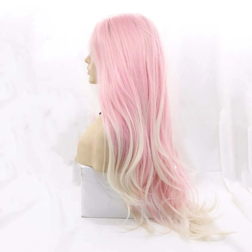 Pink gradient big wave fluffy synthetic wig with high temperature wire construction