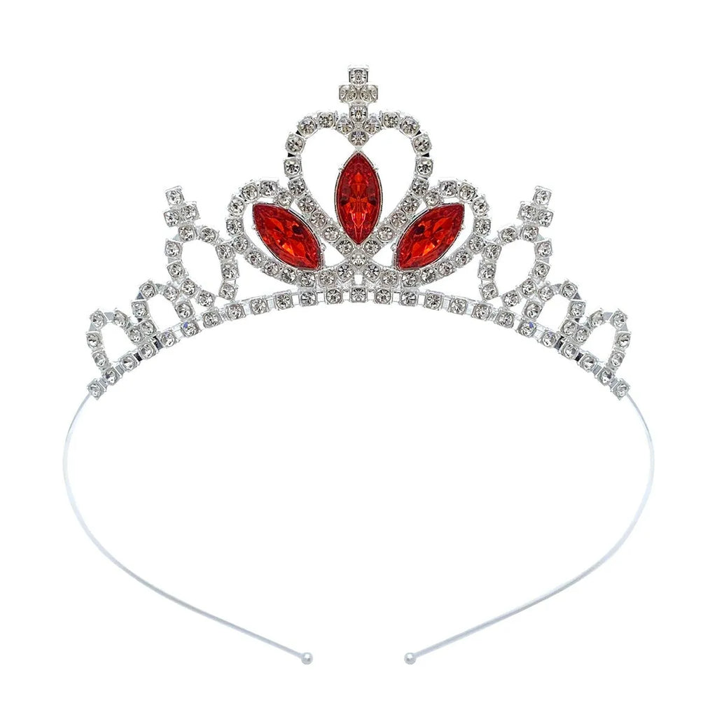 Gold electroplated alloy princess crown tiara with crystal accents for girls birthday parties