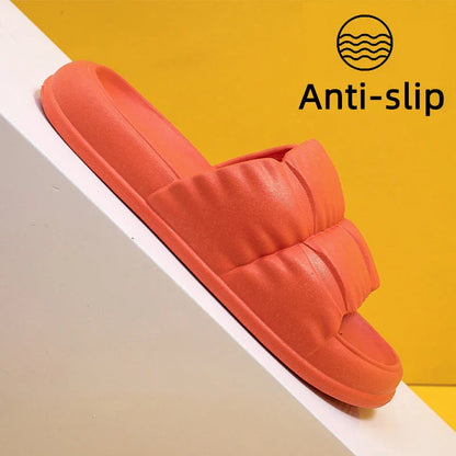 Plush Bathroom Slides in various colors and designs, featuring a soft, comfortable EVA sole and breathable upper material.