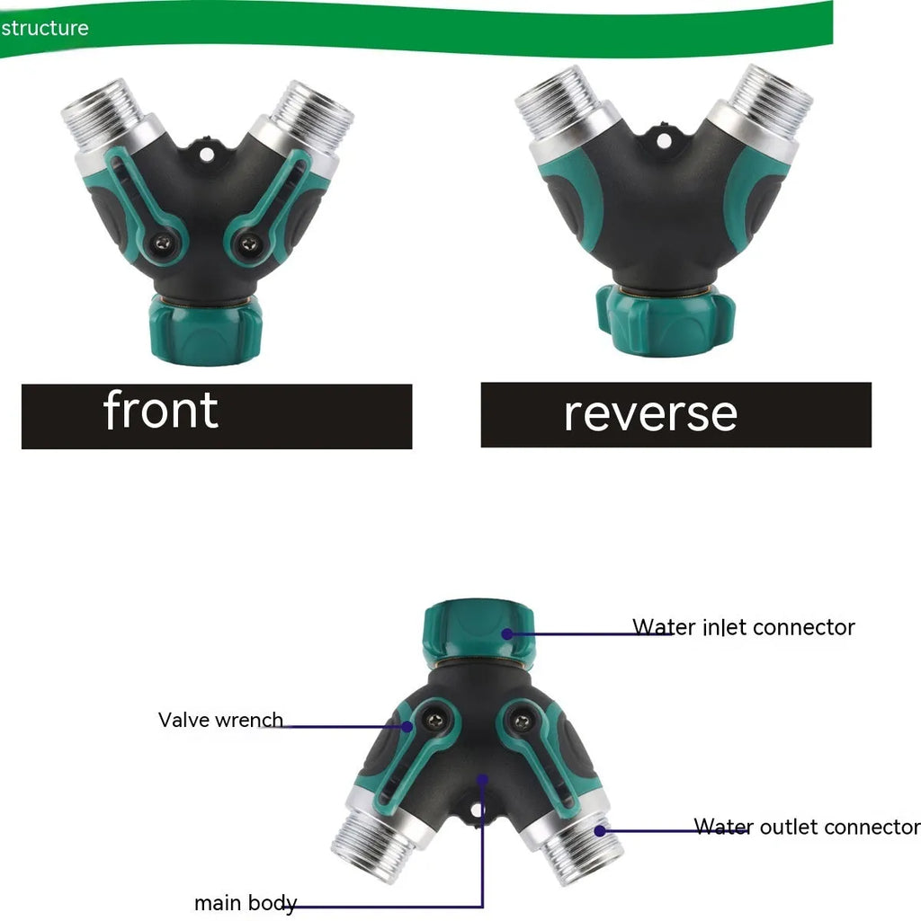 Copper finish zinc alloy garden hose splitter with ball valve control mechanism