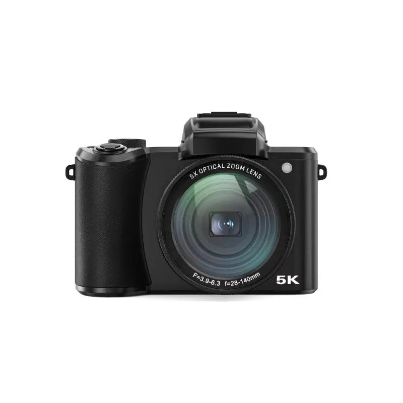 Black 16MP mirrorless camera with periscope lens and retractable zoom on a dark background