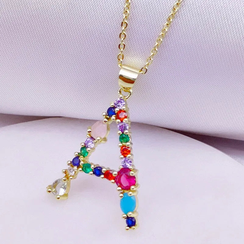 Copper micro-set zirconium letter initial pendant necklace on chain, light luxury style
