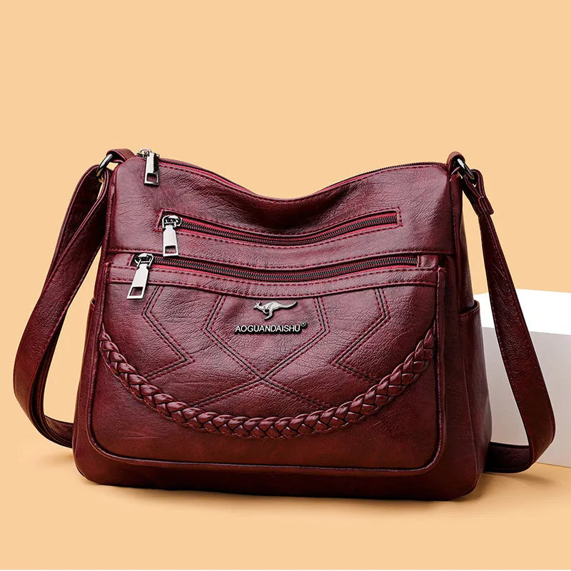 Soft PU leather women's crossbody shoulder bag in horizontal square design with large capacity