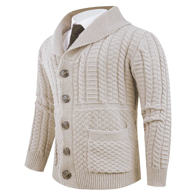 Thickening men's pullover cardigan in light gray made from rabbit fur and modal fabric