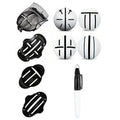 Golf putting alignment scriber tool and drawing pen set on a green background.